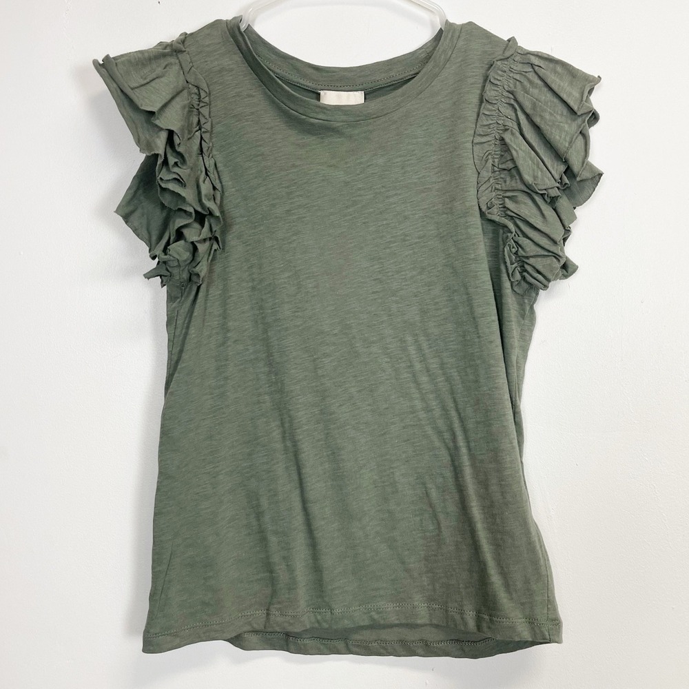 Industry Blouse Womens XS Olive Green Flutter Top Cotton NWT